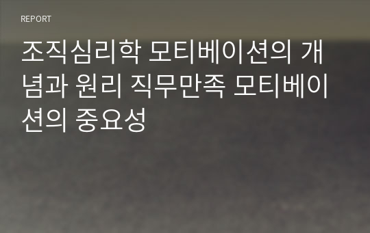 조직심리학 모티베이션의 개념과 원리 직무만족 모티베이션의 중요성