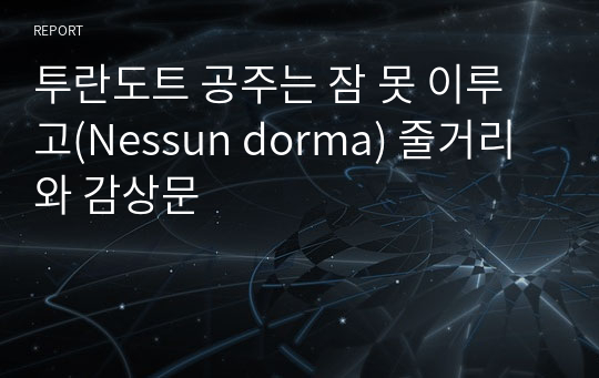 투란도트 공주는 잠 못 이루고(Nessun dorma) 줄거리와 감상문