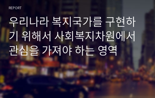 우리나라 복지국가를 구현하기 위해서 사회복지차원에서 관심을 가져야 하는 영역