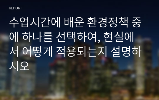 수업시간에 배운 환경정책 중에 하나를 선택하여, 현실에서 어떻게 적용되는지 설명하시오