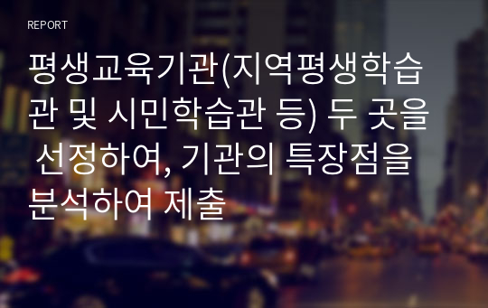 평생교육기관(지역평생학습관 및 시민학습관 등) 두 곳을 선정하여, 기관의 특장점을 분석하여 제출