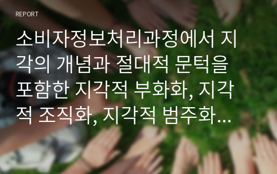 소비자정보처리과정에서 지각의 개념과 절대적 문턱을 포함한 지각적 부화화, 지각적 조직화, 지각적 범주화에 대하여