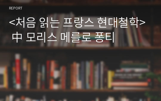 &lt;처음 읽는 프랑스 현대철학&gt; 中 모리스 메를로 퐁티