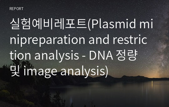 실험예비레포트(Plasmid minipreparation and restriction analysis - DNA 정량 및 image analysis)