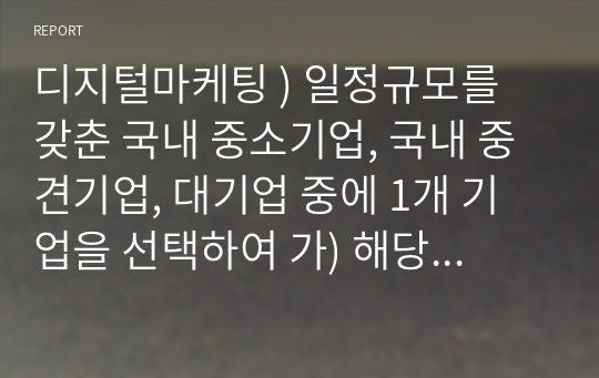 디지털마케팅 ) 일정규모를 갖춘 국내 중소기업, 국내 중견기업, 대기업 중에 1개 기업을 선택하여 가) 해당 기업의 소셜미디어 활용 현황 조사 나) 소셜 미디어 활용으로 인한 성과를 분석 다) 해당기업에 적합한 개선방향 의견 제시