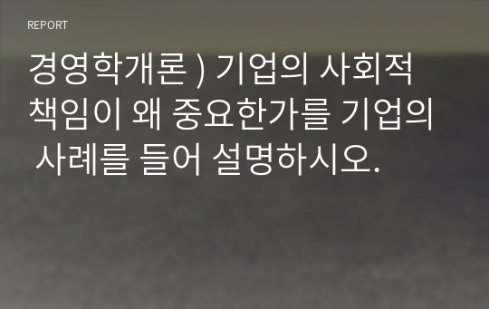 경영학개론 ) 기업의 사회적 책임이 왜 중요한가를 기업의 사례를 들어 설명하시오.