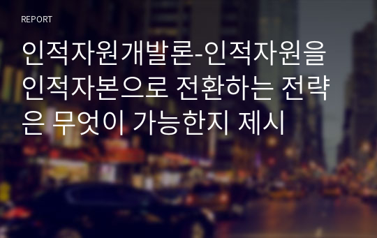 인적자원개발론-인적자원을 인적자본으로 전환하는 전략은 무엇이 가능한지 제시