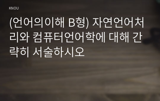 (언어의이해 B형) 자연언어처리와 컴퓨터언어학에 대해 간략히 서술하시오