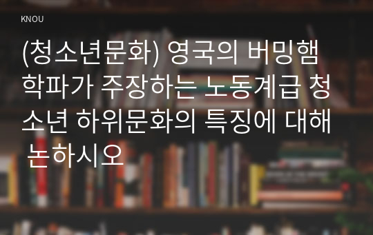 (청소년문화) 영국의 버밍햄 학파가 주장하는 노동계급 청소년 하위문화의 특징에 대해 논하시오