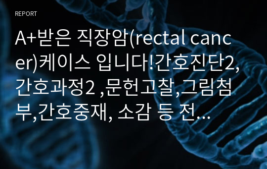 A+받은 직장암(rectal cancer)케이스 입니다!간호진단2,간호과정2 ,문헌고찰,그림첨부,간호중재, 소감 등 전부다있습니다~!