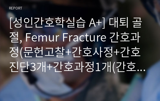 [성인간호학실습 A+] 대퇴 골절, Femur Fracture 간호과정(문헌고찰+간호사정+간호진단3개+간호과정1개(간호계획13개, 사정부터 평가까지))