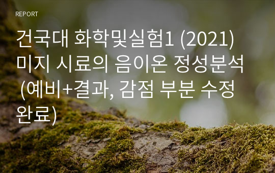 건국대 화학및실험1 (2021) 미지 시료의 음이온 정성분석 (예비+결과, 감점 부분 수정 완료)