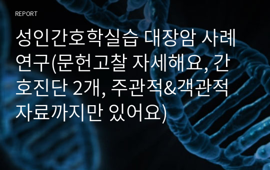 성인간호학실습 대장암 사례연구(문헌고찰 자세해요, 간호진단 2개, 주관적&amp;객관적 자료까지만 있어요)