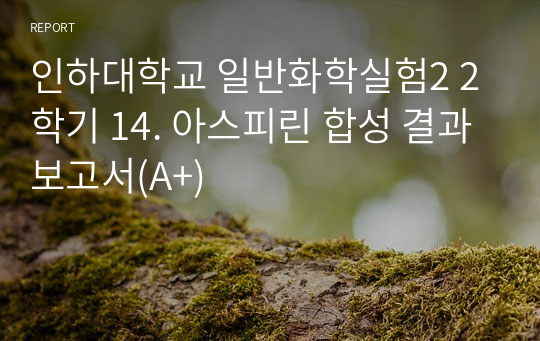 인하대학교 일반화학실험2 2학기 14. 아스피린 합성 결과보고서(A+)