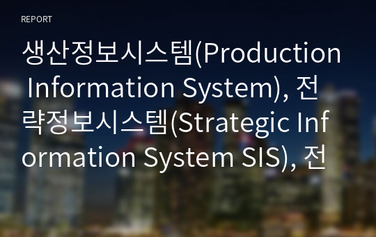 생산정보시스템(Production Information System), 전략정보시스템(Strategic Information System SIS), 전사적자원관리(Enterprise Resource Planning ERP), 공급사슬관리(Supply Chain Management SCM), 고객관계관리(Customer Relationship Manageme