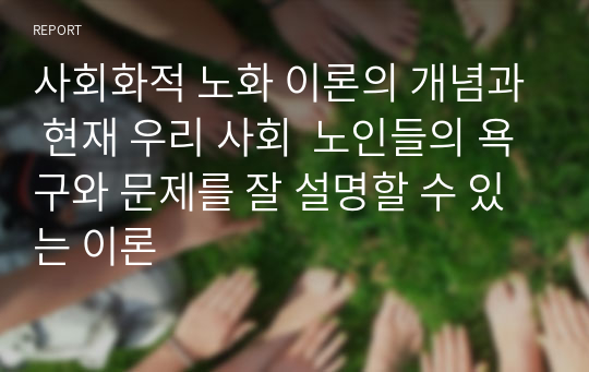 사회화적 노화 이론의 개념과 현재 우리 사회  노인들의 욕구와 문제를 잘 설명할 수 있는 이론