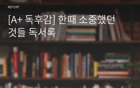 [A+ 독후감] 한때 소중했던 것들 독서록