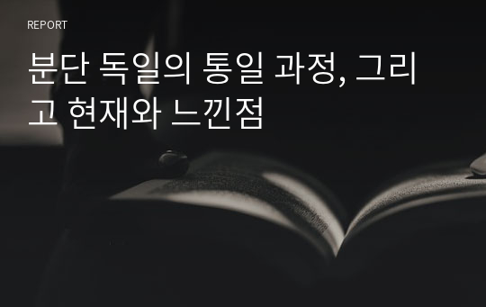 분단 독일의 통일 과정, 그리고 현재와 느낀점