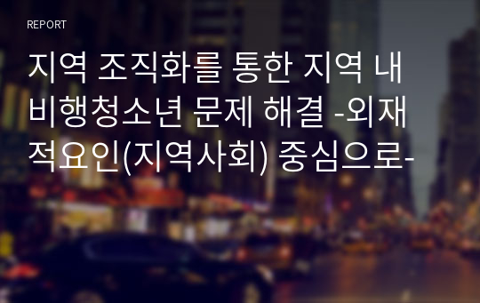 지역 조직화를 통한 지역 내 비행청소년 문제 해결 -외재적요인(지역사회) 중심으로-