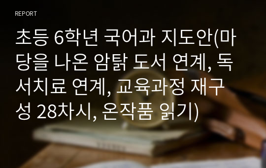 초등 6학년 국어과 지도안(마당을 나온 암탉 도서 연계, 독서치료 연계, 교육과정 재구성 28차시, 온작품 읽기)