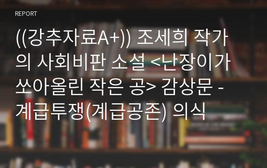 ((강추자료A+)) 조세희 작가의 사회비판 소설 &lt;난장이가 쏘아올린 작은 공&gt; 감상문 - 계급투쟁(계급공존) 의식