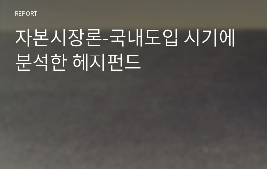 자본시장론-국내도입 시기에 분석한 헤지펀드