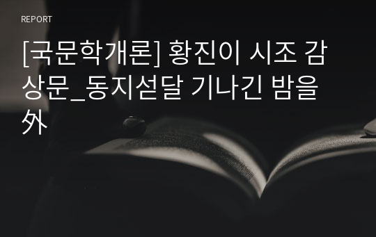 [국문학개론] 황진이 시조 감상문_동지섣달 기나긴 밤을 外