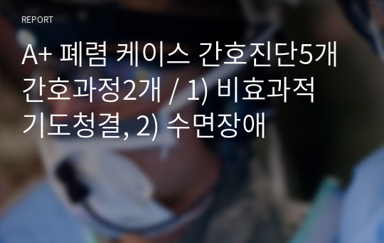 A+ 폐렴 케이스 간호진단5개 간호과정2개 / 1) 비효과적 기도청결, 2) 수면장애