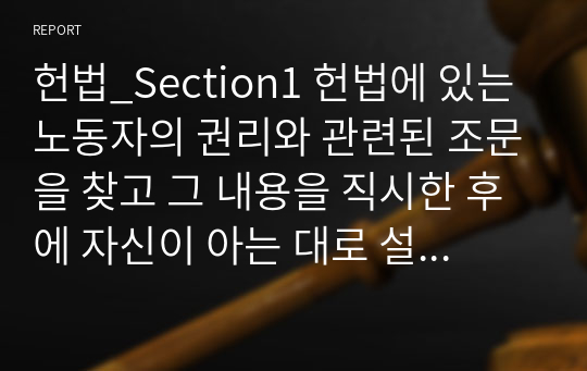 헌법_Section1 헌법에 있는 노동자의 권리와 관련된 조문을 찾고 그 내용을 직시한 후에 자신이 아는 대로 설명하시오