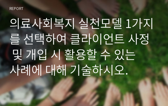 의료사회복지 실천모델 1가지를 선택하여 클라이언트 사정 및 개입 시 활용할 수 있는 사례에 대해 기술하시오.