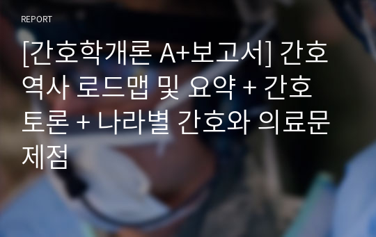 [간호학개론 A+보고서] 간호역사 로드맵 및 요약 + 간호토론 + 나라별 간호와 의료문제점