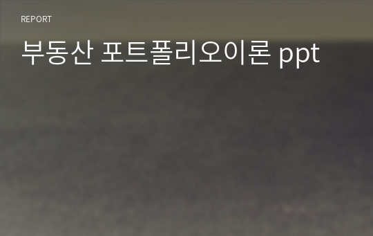 부동산 포트폴리오이론 ppt