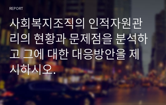 사회복지조직의 인적자원관리의 현황과 문제점을 분석하고 그에 대한 대응방안을 제시하시오.