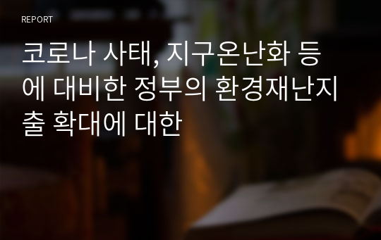 코로나 사태, 지구온난화 등에 대비한 정부의 환경재난지출 확대에 대한