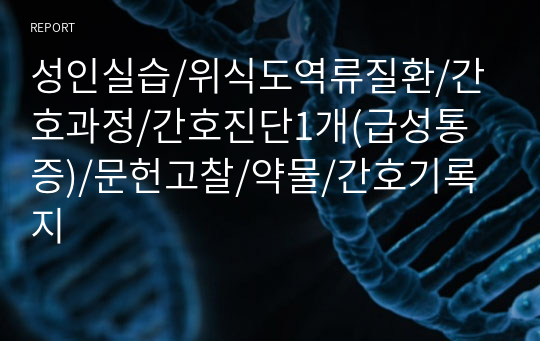 성인실습/위식도역류질환/간호과정/간호진단1개(급성통증)/문헌고찰/약물/간호기록지