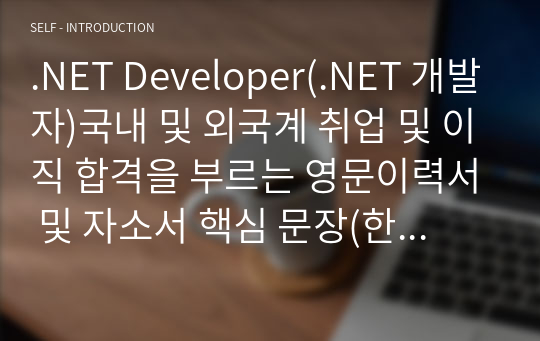 .NET Developer(.NET 개발자)국내 및 외국계 취업 및 이직 합격을 부르는 영문이력서 및 자소서 핵심 문장(한국어 포함)