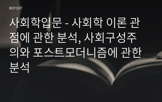 사회학입문 - 사회학 이론 관점에 관한 분석, 사회구성주의와 포스트모더니즘에 관한 분석