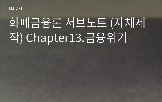 화폐금융론 서브노트 (자체제작) Chapter13.금융위기
