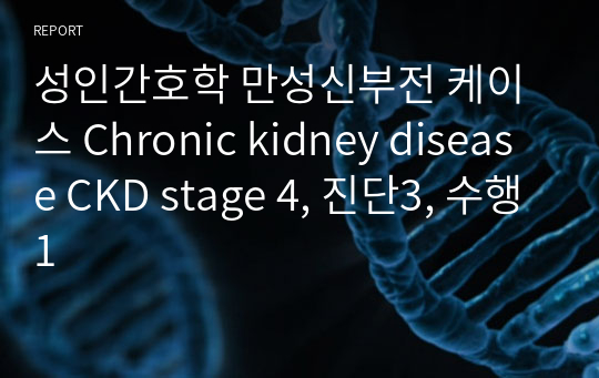 성인간호학 만성신부전 케이스 Chronic kidney disease CKD stage 4, 진단3, 수행1
