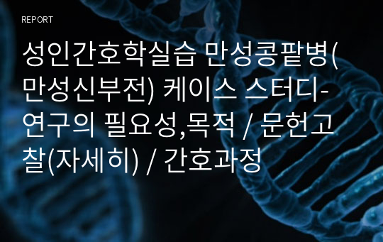 성인간호학실습 만성콩팥병(만성신부전) 케이스 스터디-연구의 필요성,목적 / 문헌고찰(자세히) / 간호과정