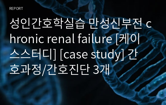성인간호학실습 만성신부전 chronic renal failure [케이스스터디] [case study] 간호과정/간호진단 3개