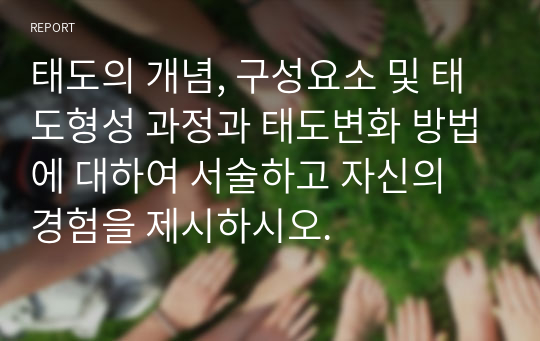 태도의 개념, 구성요소 및 태도형성 과정과 태도변화 방법에 대하여 서술하고 자신의 경험을 제시하시오.