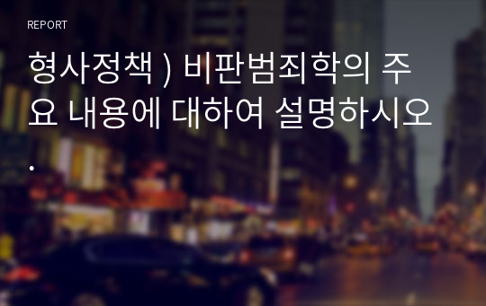 형사정책 ) 비판범죄학의 주요 내용에 대하여 설명하시오.