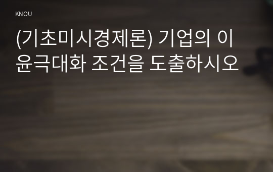 (기초미시경제론) 기업의 이윤극대화 조건을 도출하시오