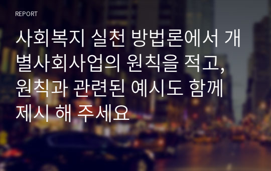 사회복지 실천 방법론에서 개별사회사업의 원칙을 적고, 원칙과 관련된 예시도 함께 제시 해 주세요