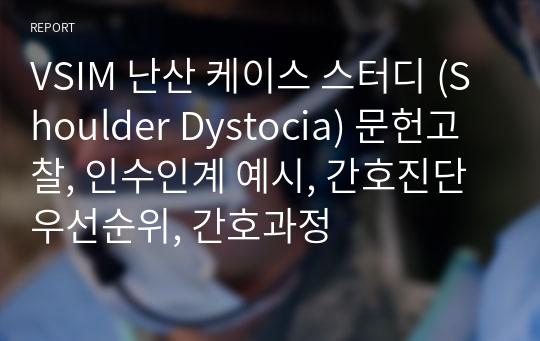 VSIM 난산 케이스 스터디 (Shoulder Dystocia) 문헌고찰, 인수인계 예시, 간호진단 우선순위, 간호과정