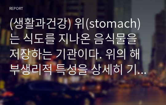 (생활과건강) 위(stomach)는 식도를 지나온 음식물을 저장하는 기관이다. 위의 해부생리적 특성을 상세히 기술하시오