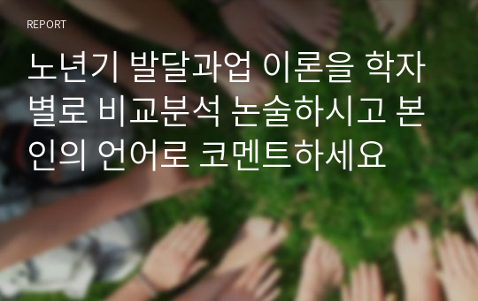 노년기 발달과업 이론을 학자별로 비교분석 논술하시고 본인의 언어로 코멘트하세요