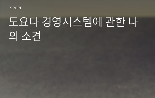 도요다 경영시스템에 관한 나의 소견