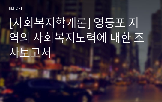 [사회복지학개론] 영등포 지역의 사회복지노력에 대한 조사보고서